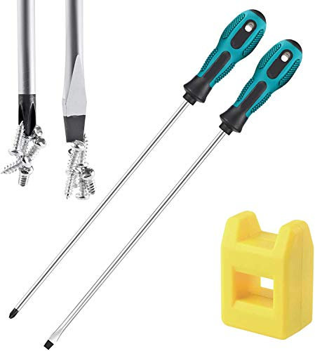 uoboeuq Lot de 2 tournevis magnétiques à fente longue et cruciforme PH1 300 tournevis magnétiques avec poignée en caoutchouc 30,5 cm