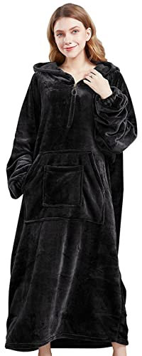 Genfien Hoodie Blanket Sherpa Throw Hoodie Sweatshirt Blanket Oversized Super Soft Warm Wearable Blanket Comfortable Extended Giant Hoody Fit for Men Women Girls Boys Teens