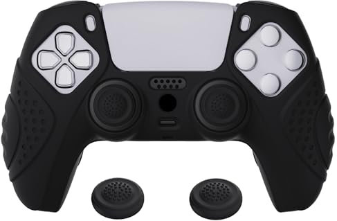 eXtremeRate PlayVital Hülle für ps5 Controller,Schutzhülle ergonomisches Case Griffe Skin,2 Stück Schwarze Stick Aufsätze für PS5 Controller(Guardian Edition,Schwarz)