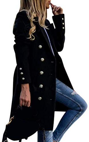 Tomwell Femme Manteau Jacket Trench Coat Gilet Blazer Manteau Hiver Femme Bouton de Mode Long Veste OL Vintage Chaud Manches Longues en Laine A Noir XL