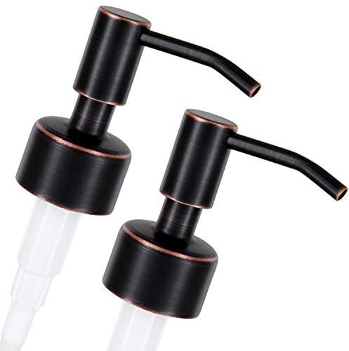 ALTGLAS 2 Stück von Seifenspender Pumpkopf Budapest - Doppelpack Edelstahl Pumpaufsatz mit 28mm Gewinde als Ersatz Pumpe und Upcycling mit Jacky Flaschen (Schwarz mit Kupfer Öl-Schliff)