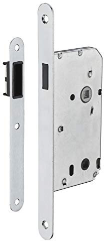 THIRARD - Serrure Encastrable Magnétique à Condamnation pour Salle de Bain et Toilette - Axe 50 mm - Bouts Ronds - Système Magnétique à Pêne Rétractable - Têtière Acier - Gâche Plate Acier - Gris