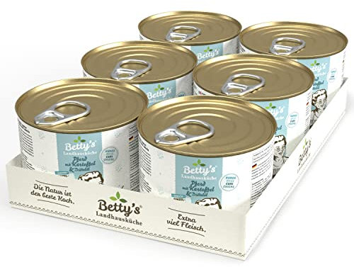 Betty's Landhausküche Hund Pferd mit Kartoffel & Distelöl 6 x 200 g Für alle Hunderassen geeignet Hohe Bioverfügbarkeit Wir achten auf Beste Qualität