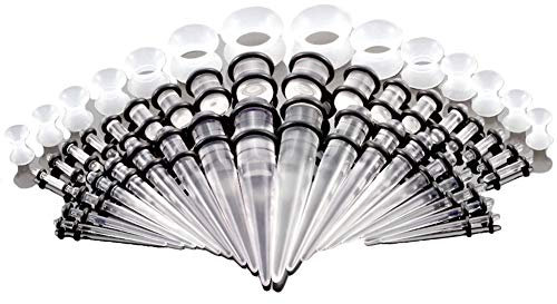 vogem Acryl Ohr-Stretching-Kit 50 Stück Dehnstab Taper Plugs Ohrdehner Set 16g-00g Silikon Ohr Tunnels Damen Herren(Fluoreszierend)
