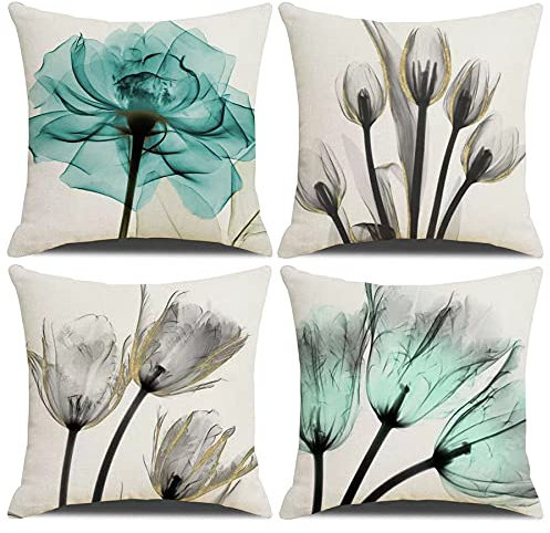 Homefeelzydys Kissenbezüge, Moderne Geometrie dekorative Baumwoll-Leinen-Kissenbezüge mit unsichtbarem Reißverschluss 45 x 45 cm Kissenbezug, 4er-Set für Wohnzimmerstuhl Sofa