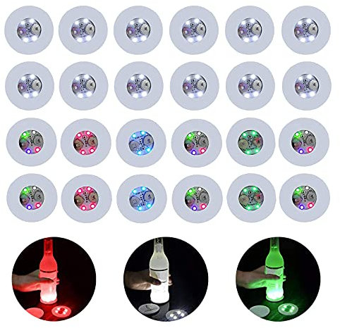 CDIYTOOL LED-Untersetzer,24 Stück LED-Flaschenlichter,Getränkehalter,Becheruntersetzer,Lichter für Bier,Wein,Glas,Getränkematte,Zuhause,Blinkendes Licht für Party,Hochzeit,Bar