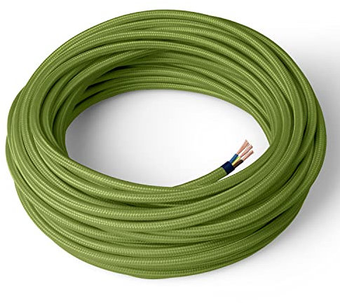 Amarcords - Câble électrique textile couleur VERT PISTACHE, rond, soie, 3 mètres, avec mise à la terre 3x0,75 - Fil vintage en tissu coloré, pour lampes, lustres, appliques et abat-jours.