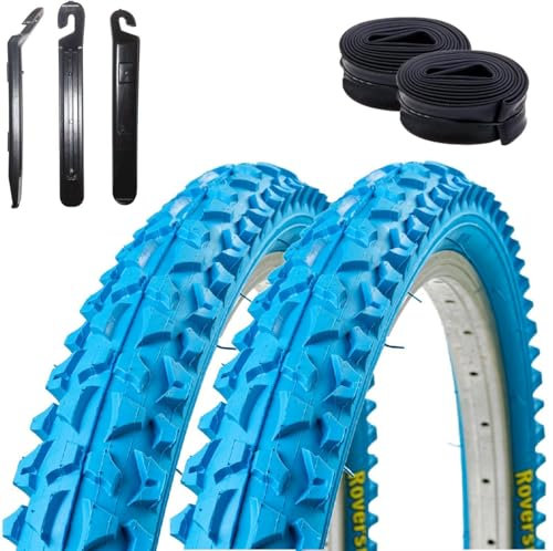 2 x Roverstone 26 Fahrradreifen Fahrradmantel blau 57-559 (26x2,125) + 2 Schläuche DV inkl. 3 x Reifenheber