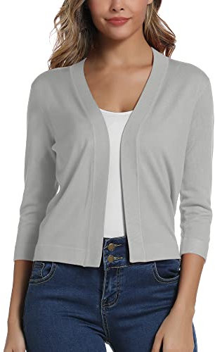 EXCHIC Donna Elegante 3/4 Maniche Bolero Cardigan Corto Open Front Maglioni Coprispalle (XXL, Chiaro Grigio)