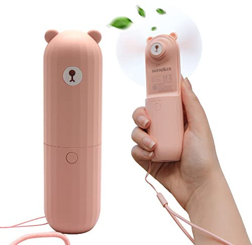Senelux Rosado Ventilador de mano, mini ventilador de mano, funciona con pilas de 2500mAh, mini ventilador de escritorio recargable por USB, ventilador de bolsillo recargable por USB