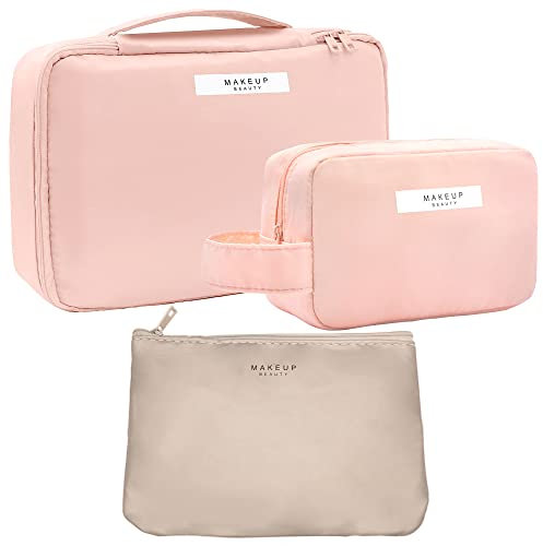 LEcylankEr 3 Pezzi Beauty Case da Viaggio, Beauty Case Donna Portatile, Set di Borsa da Toilette Impermeabili in PU, Borsa di Stoccaggio per Cosmetici e Articoli da Toeletta (Rosa)