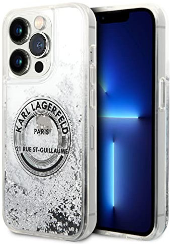 Karl Lagerfeld KLHCP14LLCRSGRS Hülle für iPhone 14 Pro 6,1 Silber hardcase Liquid Glitter RSG