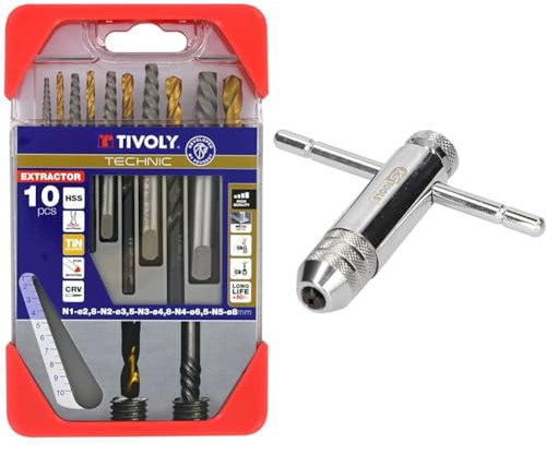 Tivoly 11901170052 Coffret Clipster Forets avec Extracteur pour extraire les goujons/vis cassées, Gris, Set de 10 Pièces & KS Tools 331.0660 Porte taraud réversible à cliquet M3,0 10