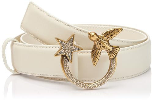 Pinko Damen Love Berry H3 Belt Kalbs-Set Gürtel, Z14u_White Seta-Shiny Gold, M