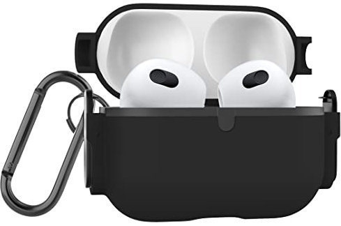 MyGadget Cover Rigida Compatibile con Apple AirPods 3 Generazione - Custodia per Cuffie Auricolari con interno in silicone e apertura a scatto - Nero