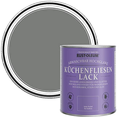 Rust-Oleum Grey Water-Resistant Kitchen Tile Paint in Gloss Finish - Torch Grey 750ml