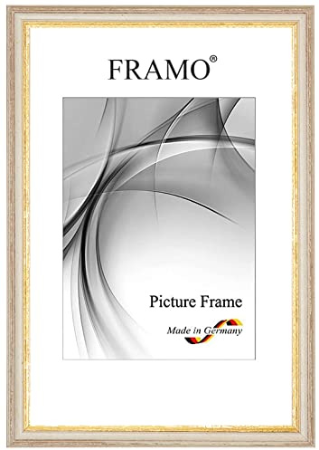 FRAMO Barock Bilderrahmen Landhaus 60 x 90 cm aus Massivholz | Beige-Gold | Farbe/Größe wählbar | Retro Vintage Antik Rahmen N°082