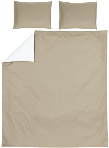 MEYCO Home Bettwäsche 200x200/220cm inkl. Kopfkissenbezug Taupe/Offwhite | 100% Baumwolle - Oeko Tex zertifiziert - weich - atmungsaktiv - waschbar & trocknergeeignet