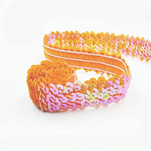 Wambere 3 Yards Dreireihige Paillettenspitze,Paillettenbesatz Applikation Paillettenband Stretch Paillettenbesatz,Pailletten Bänder,für Schmuckherstellung,Bandherstellung,Kostüme,Orange
