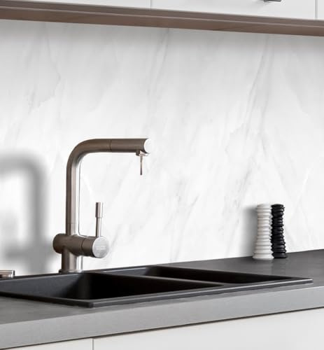 MyMaxxi Küchenrückwand selbstklebend - Matte, 0,4 mm Premium Spritzschutz Folie als günstige Alternative zu Glas, einfache Montage & leichte Reinigung - Motiv: Marmor Weiß hell 120 x 60 cm