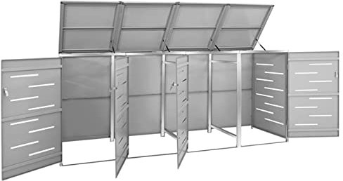 Keketa Homgoday Verzinkter Stahl Mülltonnenbox 276,5 x 77,5 x 112,5 cm, Grau, für Garten und Außenbereiche Model149561