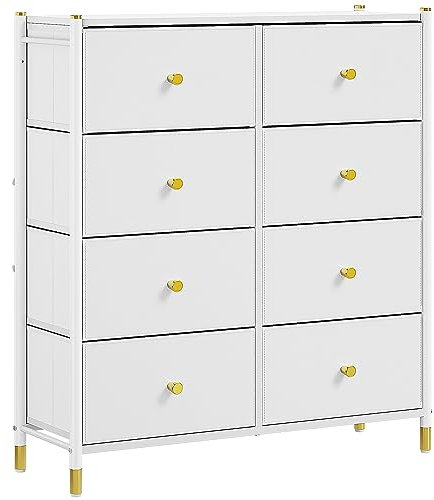 YITAHOME Kommode,komodenschrank für Schlafzimmer, 8 Schubladen aus Stoff mit Griffen,Kommode Weiß mit Schubladen
