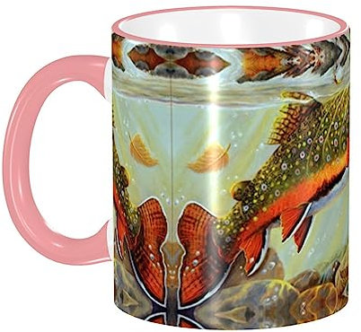 BUULOO Dge Colour Ceramic Brook Trout Fly Fishing Mug, Modern Fashion Mug Handle Coffee Mug, Tea/Drink/Milk Multifunctional Mug.