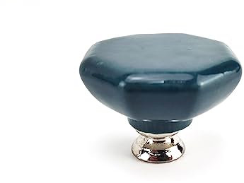 PILYON Handles 8 Pack Hexagonal Ceramic Handle Drawer Cabinet Single Hole Door Knob Navy Blue