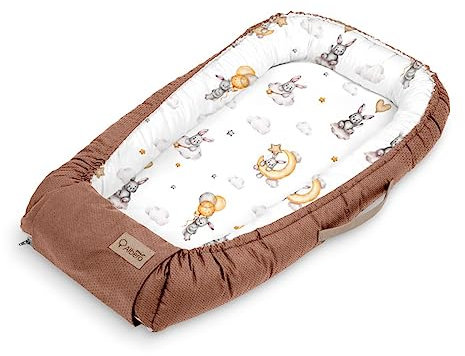 Albero Mio Multifunktionale Kuschelnest Babynest Kokon für Babys und Säuglinge 80cm x 45cm | Alter: 0-7 Monate | 100% Baumwollsatin | Atmungsaktives Material | Hase