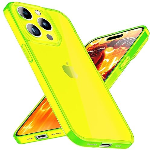 NALIA Translucent Neon Cover compatible with iPhone 15 Pro Max Case, Transparent Colorful Shiny See Through Phonecase, Slim Anti-Yellow Glossy Silicone Protective Shockproof Coverage, Color:Yellow