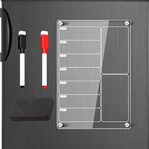 XoeLLe Calendario Acrilico Nevera, Nevera Transparente en Seco Reutilizable, 20 * 30 cm Pizarra Magnético para Frigorífico Planificador Semanal para Planificador Familiar, Lista de Comidas