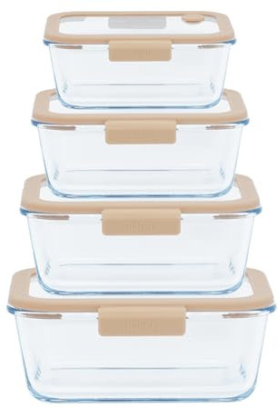 Pebbly - Coffret de Conservation Sous-Vide (4 Boîtes en Verre + 1 Pompe Mise Sous-Vide) - Lot de 4 - Conservez vos Aliments plus Longtemps en Réduisant le Gaspillage, Organisez mieux votre Rangement