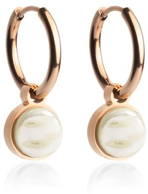 Roségold Gold Ohrringe Creolen mit Anhänger zum Wechseln • Edelstahl Ohrhänger mit Charm in beige • nickelfrei & wasserfest • MIX AND MATCH • Ø 16 mm