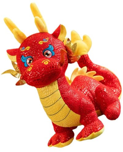 Vaguelly Chinesisches Neujahrs-Drachenmaskottchen-Plüschtier 16 cm 2024 Drachenmaskottchenpuppen Drachenspielzeug Chinesisches Mondneujahrsgeschenk für Ferienhausdekoration