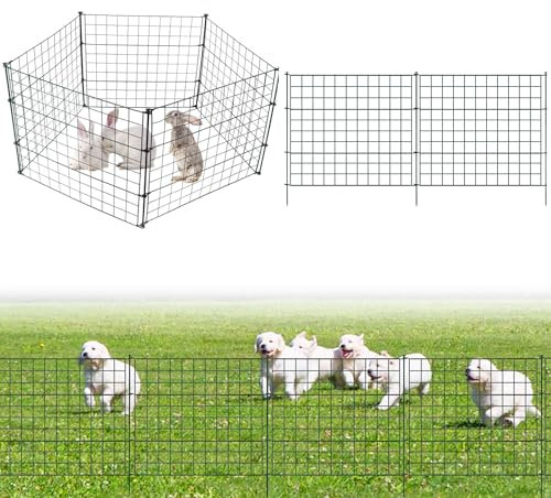 Fiqops Clôture d'étang - Clôture de jardin en métal avec 10 éléments de clôture et 12 barres de fixation - Flexible et extensible - Clôture pour chiots - Clôture pour chiens (droite, verte)