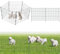 Fiqops Clôture d'étang - Clôture de jardin en métal avec 10 éléments de clôture et 12 barres de fixation - Flexible et extensible - Clôture pour chiots - Clôture pour chiens (droite, verte)
