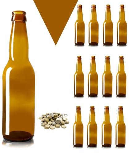 60 Pz Bottiglia Birra vuota 33 CL LONGNECK in vetro di colore abra Completa di Tappo Corona 26 mm - KIT per fare la birra - Bottiglie birra vuote comprese di tappi