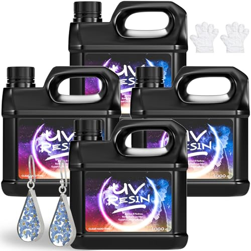 Nicpro UV Resin Kit 4000g, Large Crystal Clear UV Cure Epoxy Resin Supplies, Low Odor & Quick Curing Transparent Solar Activated Glue for Jewelry Making, Handmade DIY Craft, Coating and Casting