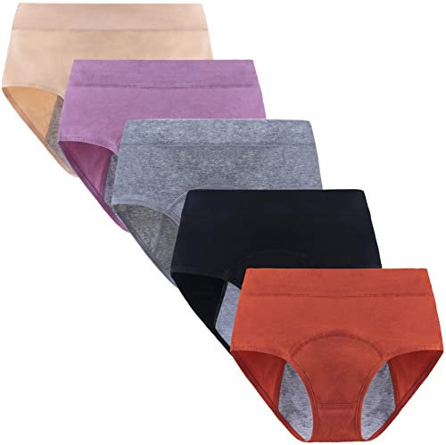Anntry Damen Periodenhose Mittelhohe Taille nach der Geburt Unterwäsche Auslaufsichere Menstruations-Baumwollhöschen 5er-Pack (Muss mit Tampons verwenden)