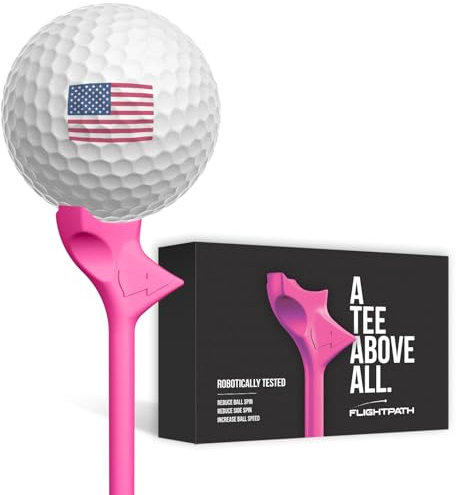 FLIGHTPATH Premium Golf Tees - Durable Plastic Golf Tees Designed to Enhance Golf Shot Distance & Precision - Robotically Tested to Reduce Ball Spin - USGA Approved Golf Equipment - (Pink, 8 Pack)