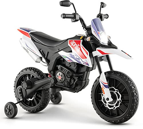 GYMAX Kids Electric Motorbike, 12V Aprilia Licensed Battery Powered Ride on Motorcycle with Training Wheels, Music, USB, Wireless Function & light, Children Dirt Motor Bike for 3-8 Years Old (White)
