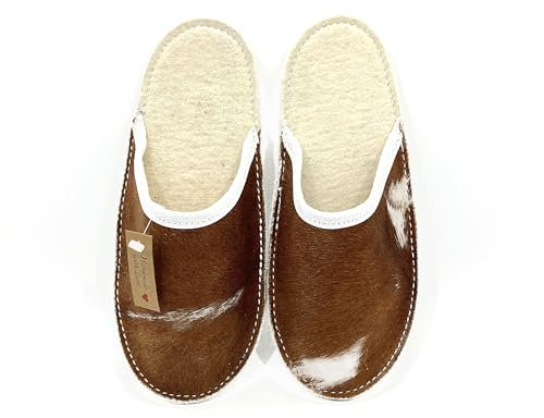 Handgemachte vegane Kuhfell Filzpantoffeln, Hausschuhe, Schlappen, Gr. 35-36 auch andere Größen möglich.