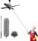 SetSail Plumero para limpieza, plumero extralargo de 100 pulgadas con poste de extensión, cabezal de microfibra flexible y cepillo de telaraña, kit de limpiador de ventilador de techo lavable para