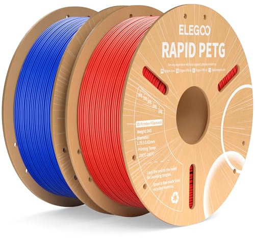 ELEGOO Rapid PETG Filament 1.75mm Rot Blau 2 KG, High Speed 600mm/s 3D Drucker Filament Maßgenauigkeit +/- 0.02 mm, 2kg Pappspule(4.4lbs) Passend für die meisten FDM 3D Drucker