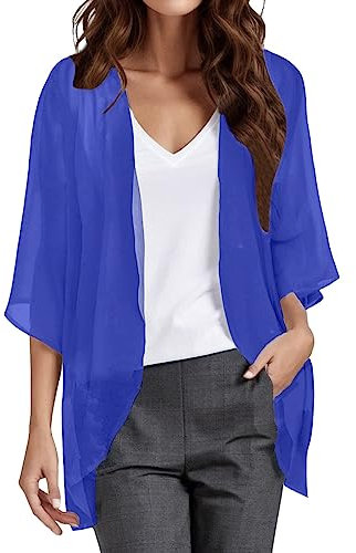 Angxiwan Summer Cardigans for Women UK Fashion 3/4 Batwing Sleeve Open Front Chiffon Kimono Cardigans Lightweight Casual Loose Drape Waterfall Cardigan Ladies Baggy Going Out Beach Jacket