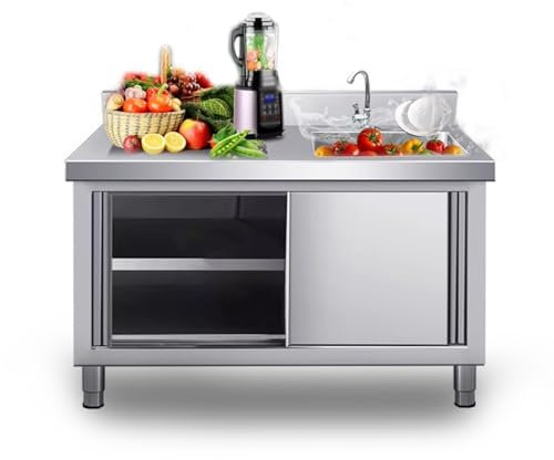 Küchenspüle Mit Unterschrank Spülenschrank Mit Spüle Und Armatur,edelstahl Spültisch Mit Unterschrank，Unterschrank Mit 2 Schiebetüren，spültisch Edelstahl Mit 1 Becken Für Außen Werkstatt Küche(R100*50