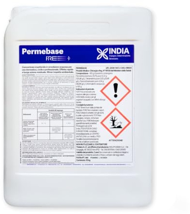 India Permebase FREE Insetticida HACCP 10 litri per disinfestazione insetti volanti, formiche, cimici, blatte