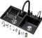 Fregadero De Cocina De Dos Senos Fregadero De Acero Inoxidable Negro Fregadero De Cocina Grifo Extraíble Negro Accesorios Completos(78x43x22cm)