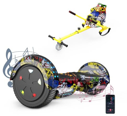 VOUUK 6,5 Zoll Hoverboard mit Sitz, Hoverboard mit Kart, Bluetooth und LED Lichter, für Kinder
