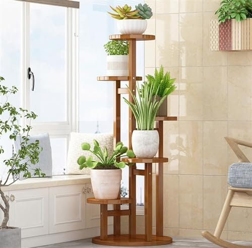 Blumenständer Pflanzenständer Abgestufter Pflanzenständer, Leiterregal, Bambus-Pflanzenständer Für Drinnen Und Draußen, Blumentopfständer Pflanzenregal Blumenregal Outdoor(A-Round)